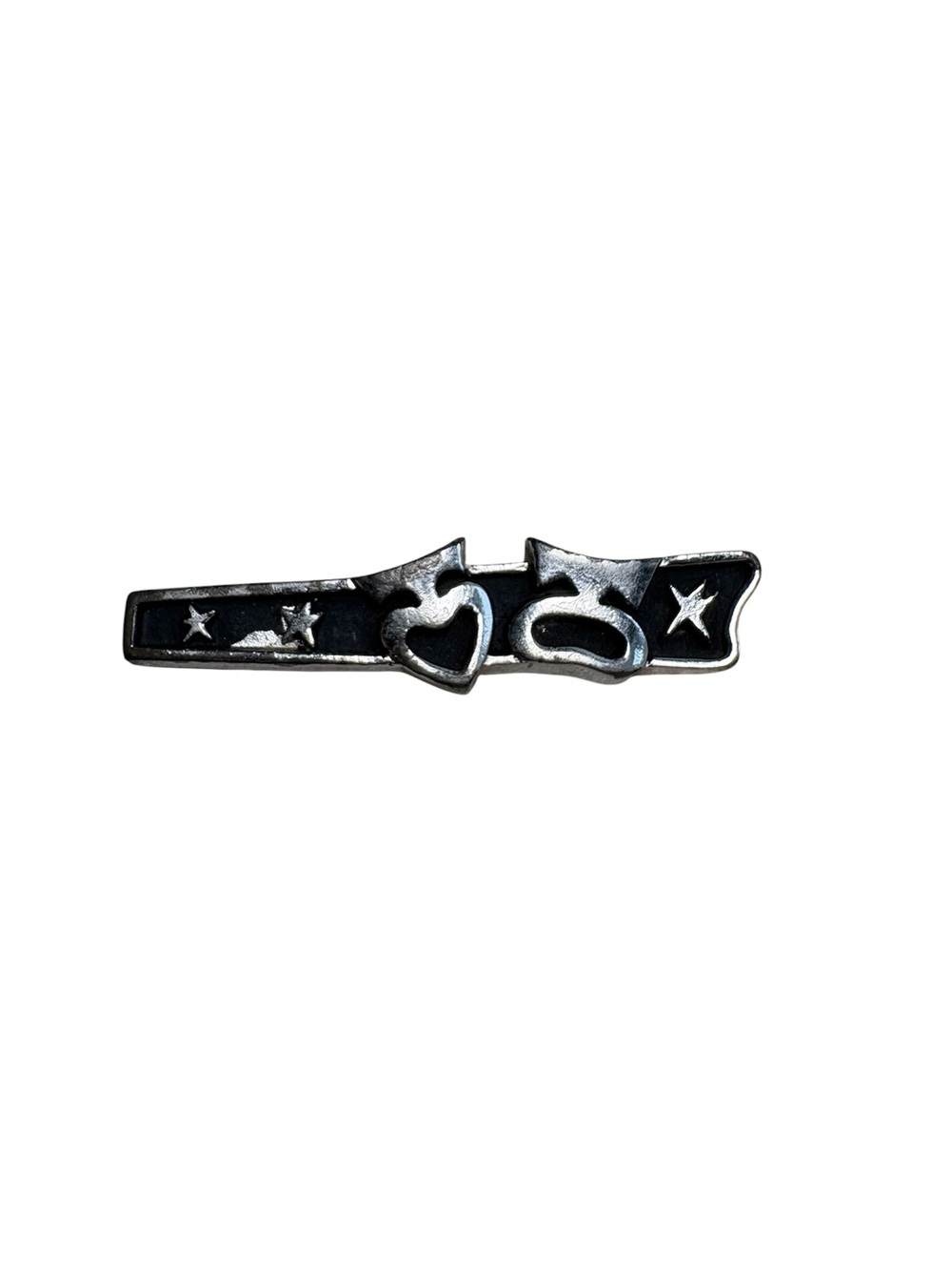 Anson Vintage Silver Tone and Black Tie Clip with Heart and Stars Men’s Jewelry